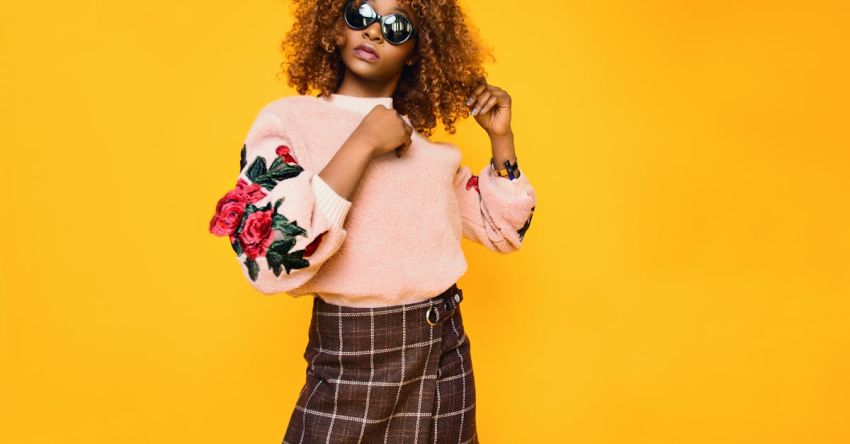 Outfit - Women's Pink Sweatshirt and Brown Plaid Skirt